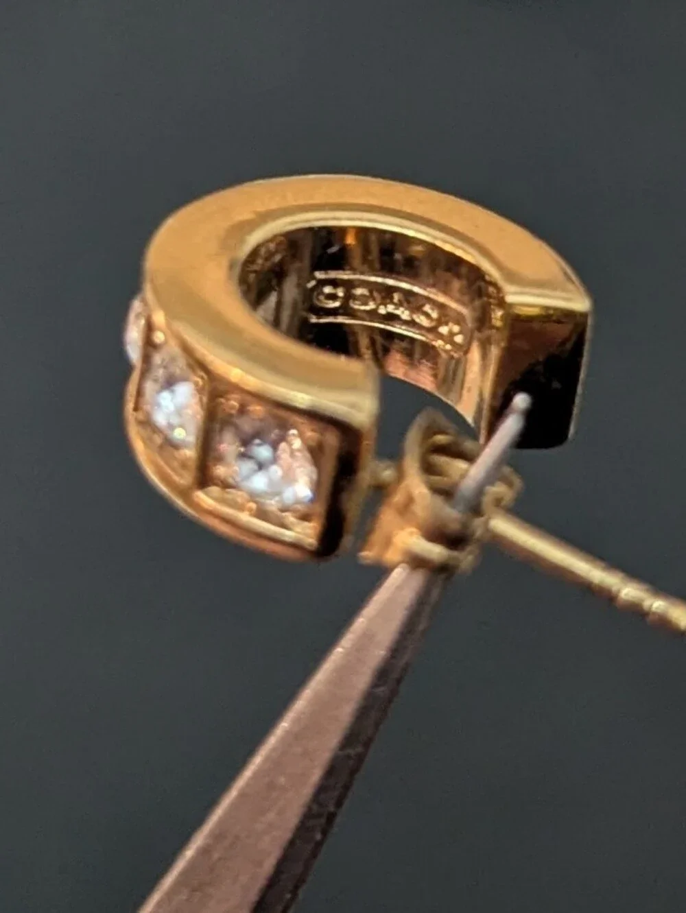 Signature Gold-Tone And Crystal Huggie Hoop Stud Earrings - Picture 2 of 4